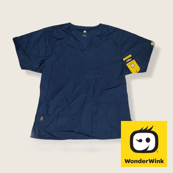 π2/$20πWONDERWINK Women's Scrubs Bravo 5 Pocket V-Neck Top, Navy, Large - Picture 2 of 14